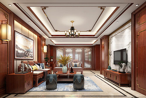 喀喇沁小清新格调的现代简约别墅中式设计装修效果图